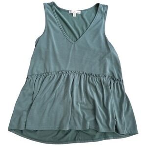Moa Moa Womens Blue Green V-Neck Peplum Babydoll Tank Top Blouse S
